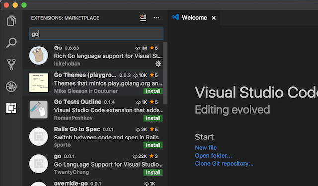 VSCode Go language Extension installation
